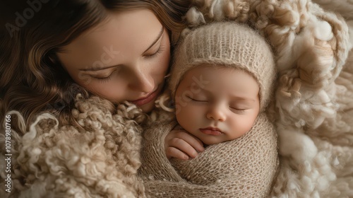 Tender Moment Between Mother and Sleepy Baby