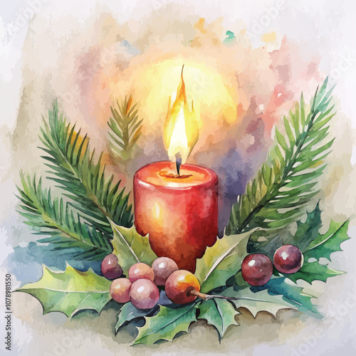 Watercolor Christmas Candles Background