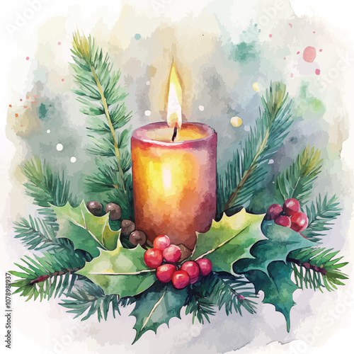 Watercolor Christmas Candles Background