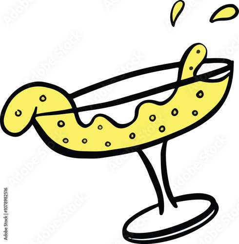 Celebration Flute Glass With Alcohol Liquid Festive Clipart Illustration Cartoon Style 