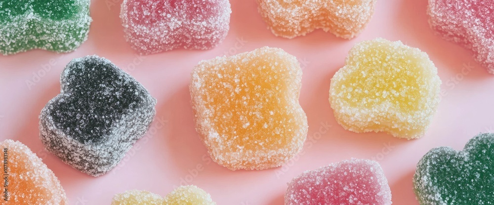 Colorful Gummy Candies on Pink Background
