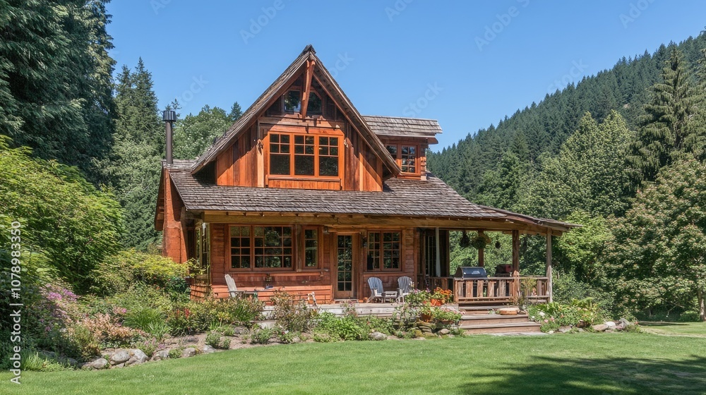Charming Wooden Cabin Surrounded by Lush Nature Charming Wooden Cabin Surrounded by Lush Nature