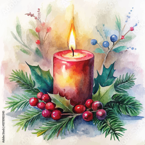 Watercolor Christmas Candles Background