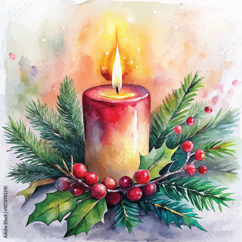 Watercolor Christmas Candles Background