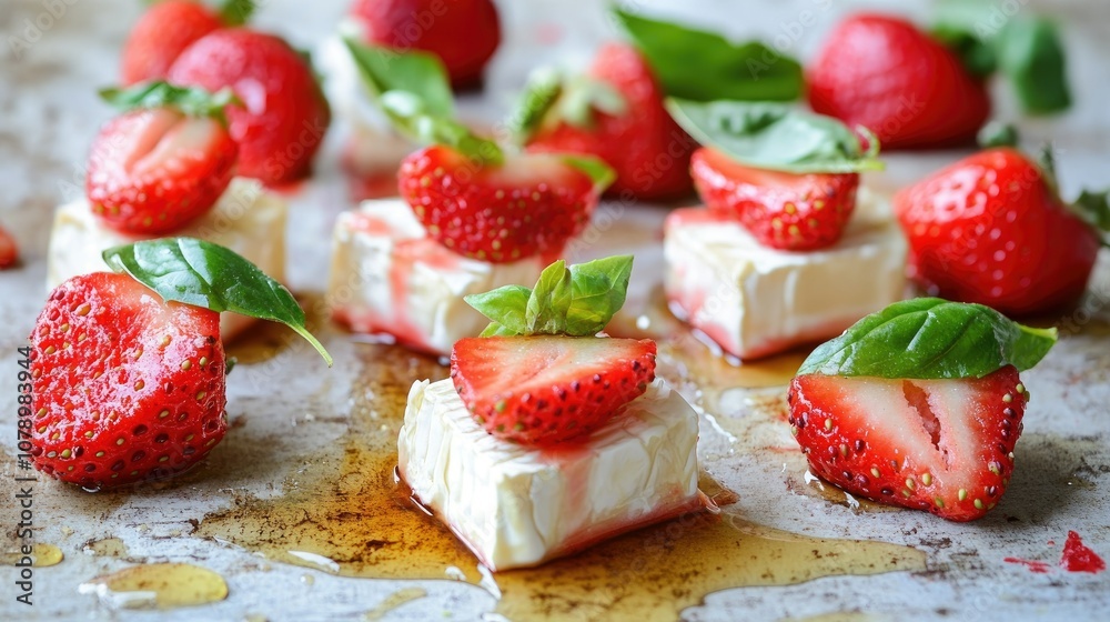 Fresh Strawberries with Creamy Cheese and Basil Fresh Strawberries with Creamy Cheese and Basil