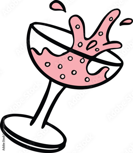 Celebration Flute Glass With Alcohol Liquid Festive Clipart Illustration Cartoon Style 