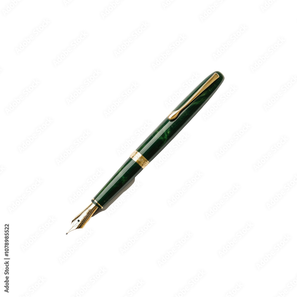 Elegant Green Fountain Pen with Gold Accent and Glossy Finish on White Background, Ideal for Writing, Gift or Luxury Stationery Elegant Green Fountain Pen with Gold Accent and Glossy Finish on White Background, Ideal for Writing, Gift or Luxury Stationery