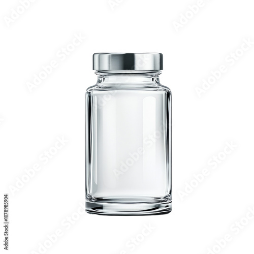 Glass Jar with Metallic Lid on White Background, Ideal for Home Organization, Storage, Kitchen Essentials, and Creative DIY Projects, Modern Aesthetic Container