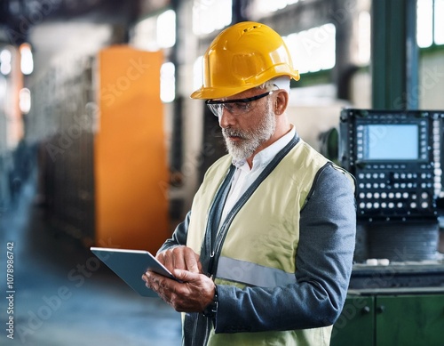 chef de chantier vérifiant des informations sur sa tablette en ia