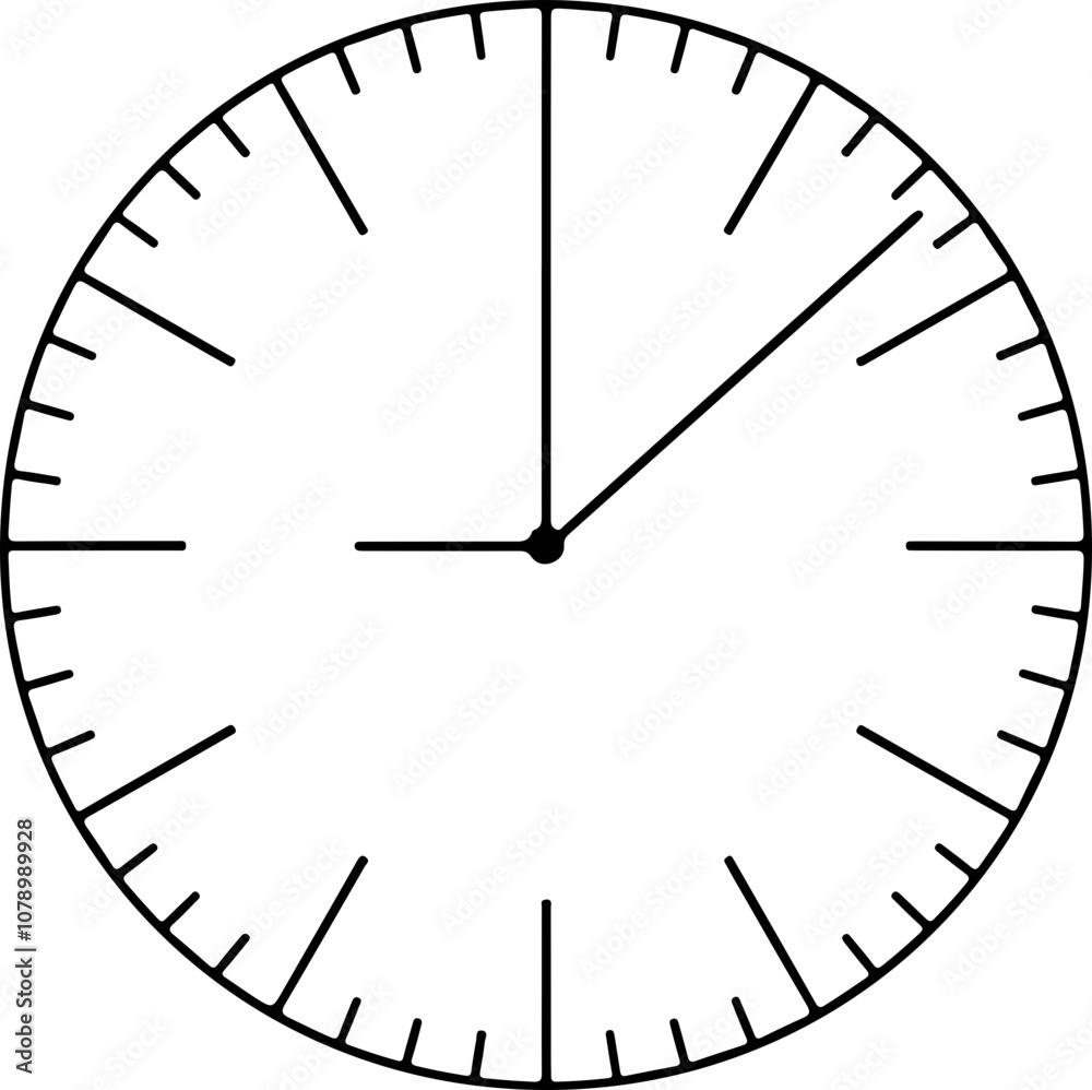 Simple vector clock design featuring black hands and markings on a white background; ideal for time-related graphics. Simple vector clock design featuring black hands and markings on a white background; ideal for time-related graphics.