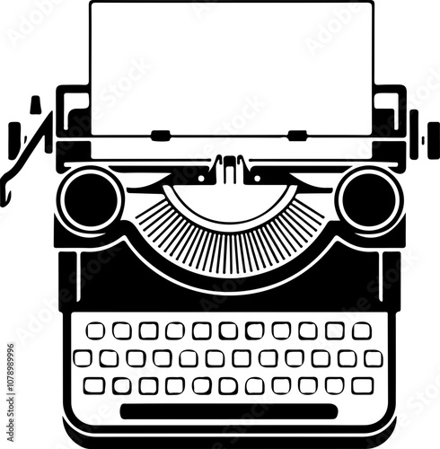 Elegant black and white vector illustration of a vintage typewriter, perfect for design projects and literary themes.