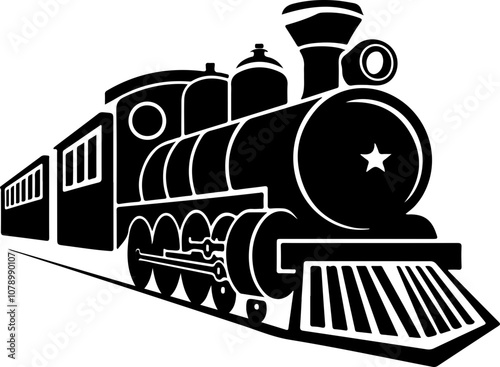 Vector illustration of a classic steam locomotive in black silhouette, ideal for transportation themes and vintage designs.