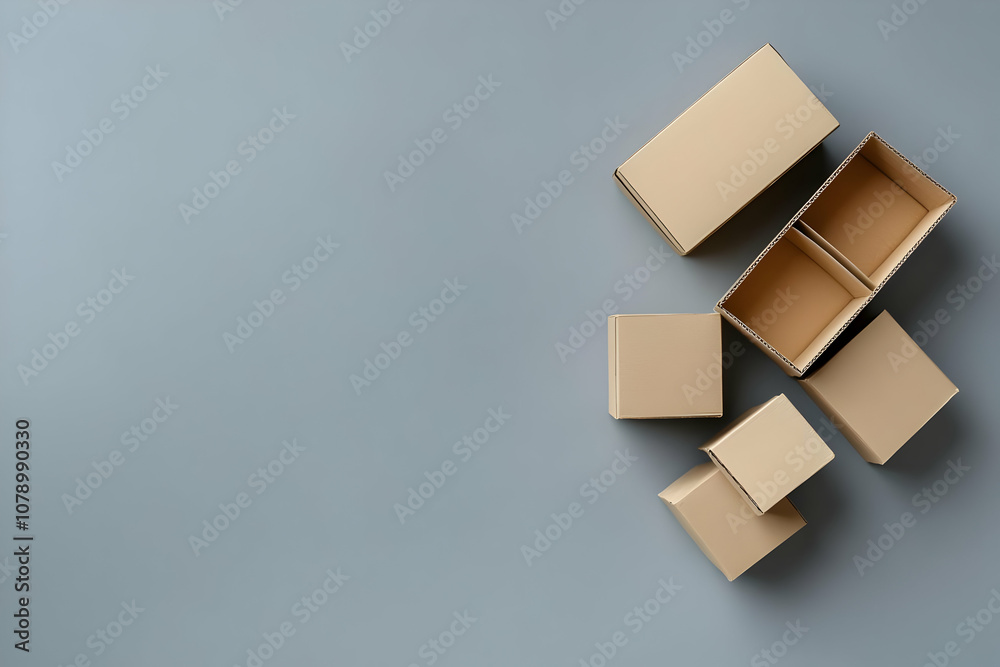 Different size cardboard boxes on a gray background. Different size cardboard boxes on a gray background.