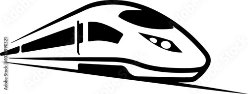 Vector illustration of a sleek train in black and white, ideal for transportation themes and modern travel concepts.