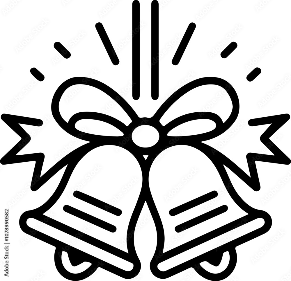 Linear vector illustration of festive bells adorned with a bow, ideal for holiday cards and cheerful designs. Linear vector illustration of festive bells adorned with a bow, ideal for holiday cards and cheerful designs.