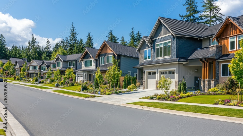 Modern Suburban Homes on a Sunny Day
