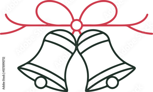 Vector illustration of Christmas bells adorned with a festive red ribbon, perfect for holiday designs and decorations.