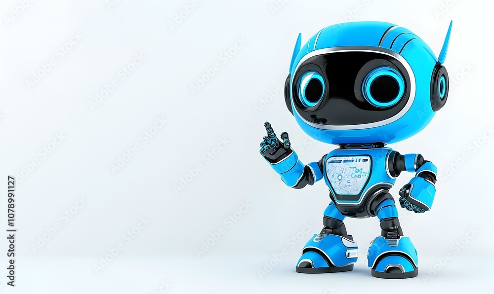 3D Robot Character Interacting with a Digital Map, showcasing advanced technology and innovation in a futuristic setting. 3D Robot Character Interacting with a Digital Map, showcasing advanced technology and innovation in a futuristic setting.
