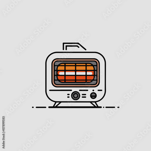 Stylized Vector Heater: A minimalist illustration of a retro electric heater with warm orange elements, ideal for home decor designs.