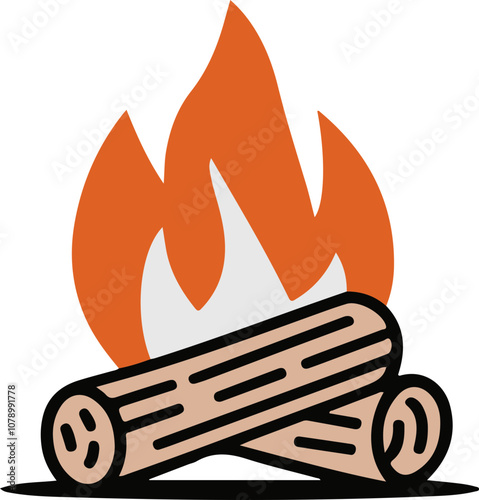 Vector illustration of a campfire with vibrant orange flames and logs, perfect for outdoor and camping designs.