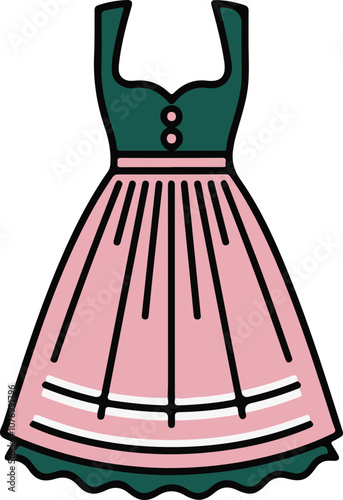 Vector illustration of a traditional dress featuring a green bodice and a pink skirt, suitable for fashion designs or cultural themes.