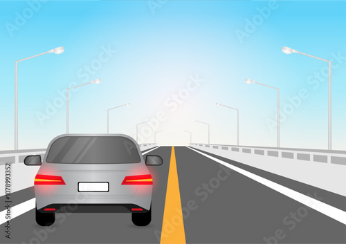 Car Red Brake Light. Car Back Light. Driver Pressing on Brake Pedal of a Car. Vector Illustration. 