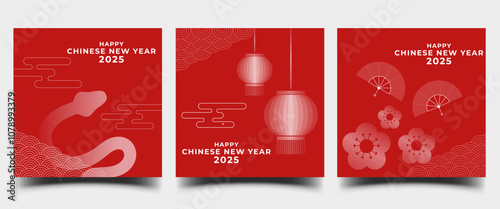 Chinese new year 2025 square banner template.Usable for social media post, greeting card, cover, flyer