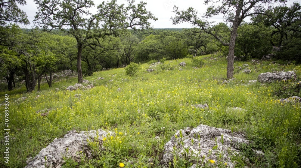 Serene Nature Landscape with Rocks and Wildflowers Serene Nature Landscape with Rocks and Wildflowers