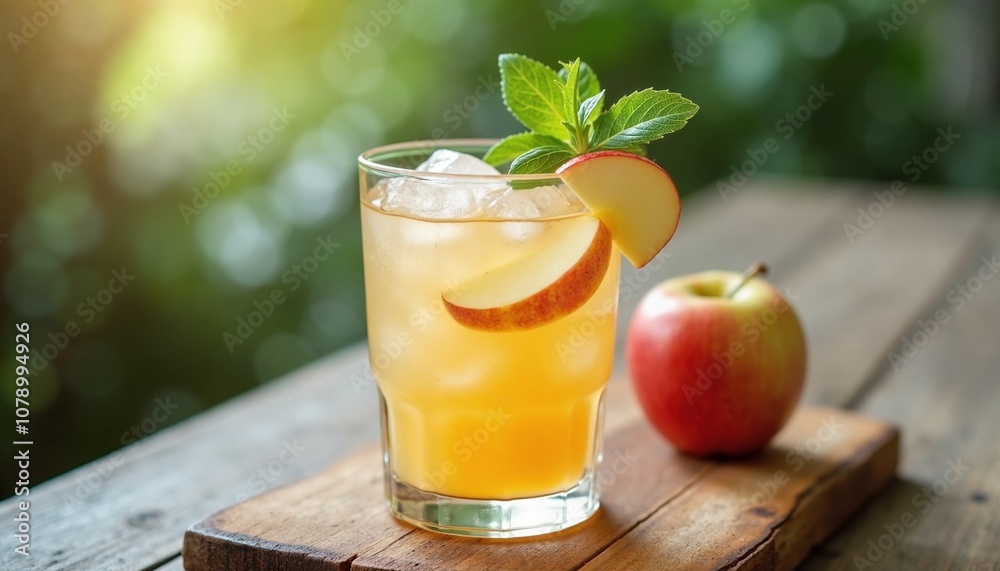 Fototapeta premium Refreshing Apple Basil Mocktail for summer blogs, recipe websites, and beverage menus - perfect for outdoor gatherings and health-conscious sippers