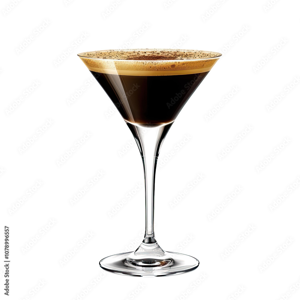 A glass of espresso martini with coffee beans, a sophisticated and popular cocktail. Cut out or PNG. A glass of espresso martini with coffee beans, a sophisticated and popular cocktail. Cut out or PNG.