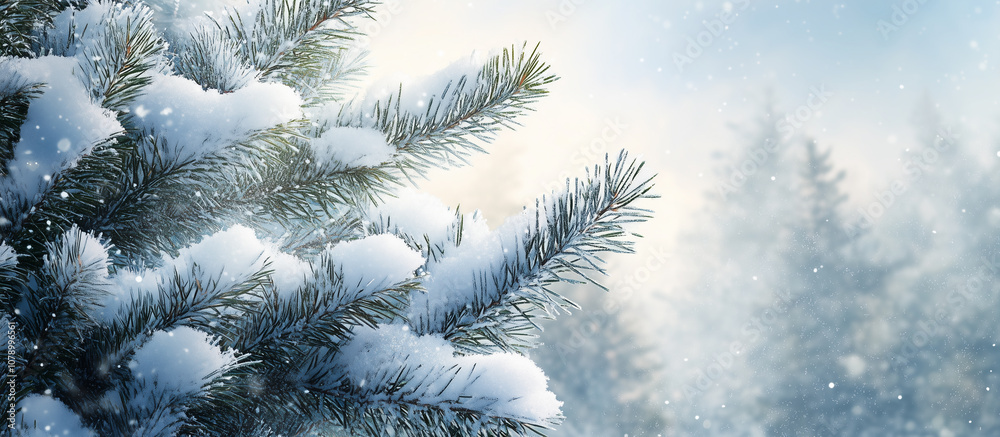 Snow-Covered Pine Branches in a Winter Wonderland Snow-Covered Pine Branches in a Winter Wonderland