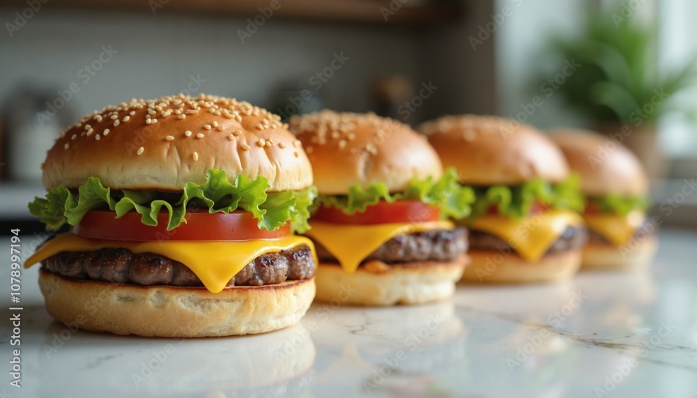 Mini cheeseburgers for party food blogs, catering websites, and fast-food menu designs. Perfect for events, gatherings, and casual dining presentations.
