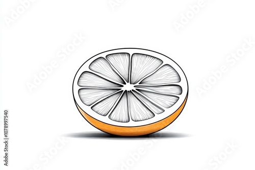 A minimalist line drawing of an orange slice with a few simple seeds and segments, symbolizing freshness