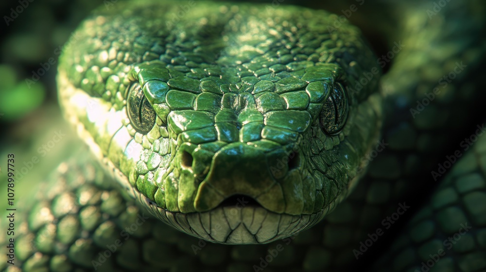 Close-up of a Green Snake's Head Close-up of a Green Snake's Head