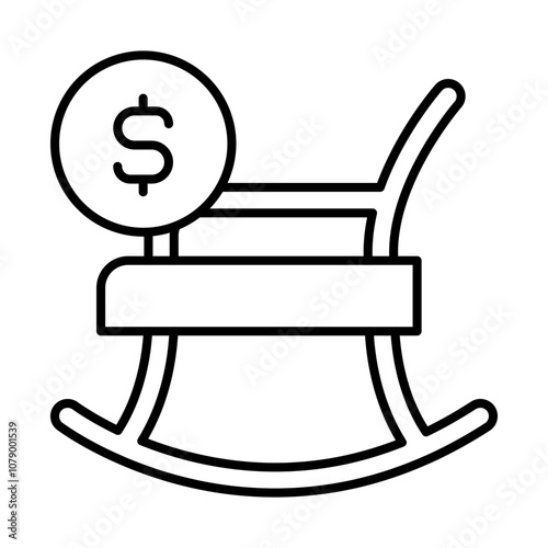 Company Pension Plan Icon – Rocking Chair with Dollar, Representing Retirement Benefits, Financial Security, and Employee Support