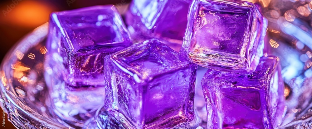 Purple Ice Cubes on a Glass Plate Purple Ice Cubes on a Glass Plate