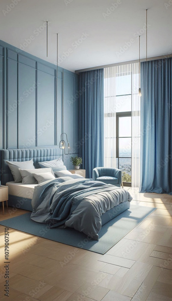 Fototapeta premium modernes Schlafzimmer in blau