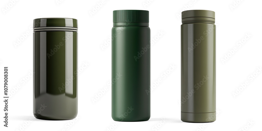 Green Glass Bottle with Screw Cap Opening on a Transparent Background Green Glass Bottle with Screw Cap Opening on a Transparent Background