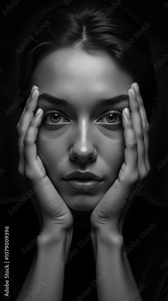 Emotive Black and White Portrait of a Woman Emotive Black and White Portrait of a Woman