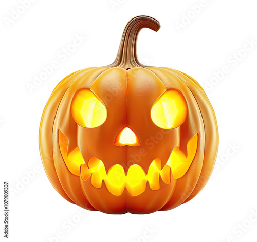 Jack-o'-lantern with a scary face on a transparent background.