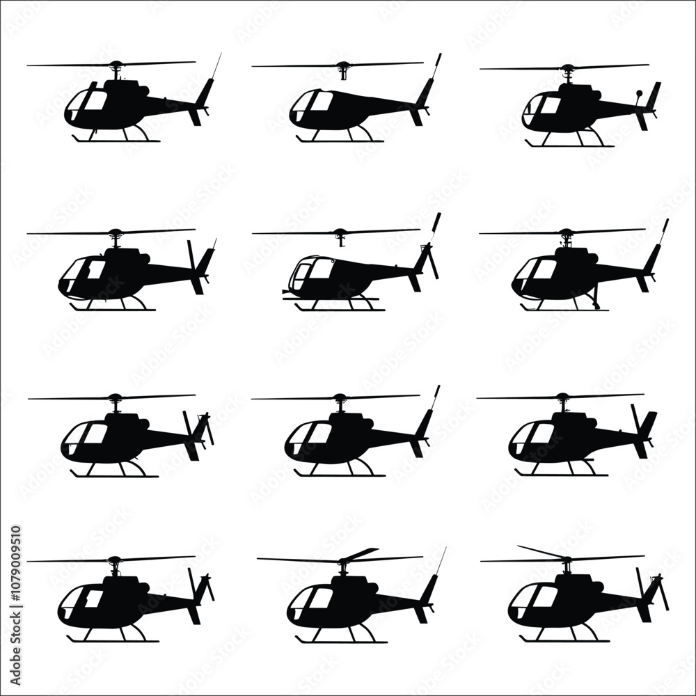 Helicopter Silhouette Bundle Set on a White Background Helicopter Silhouette Bundle Set on a White Background