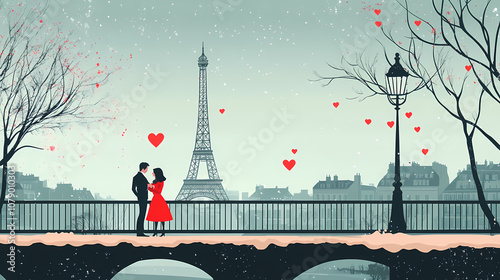 Minimalistic romantic paris cartoon, for valentine's day. Romantic. Illustration photo