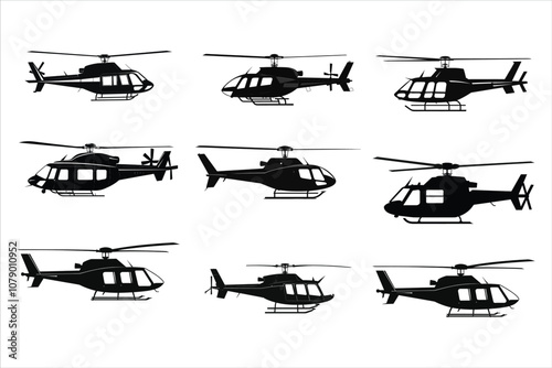 Helicopter Silhouette Bundle Set on a White Background
