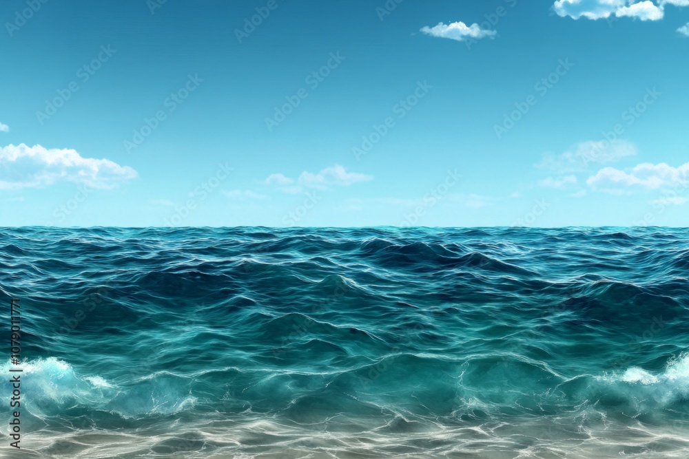 Watercolor painting of gentle ocean waves, blending soft blues and greens for a calm atmosphere Watercolor painting of gentle ocean waves, blending soft blues and greens for a calm atmosphere