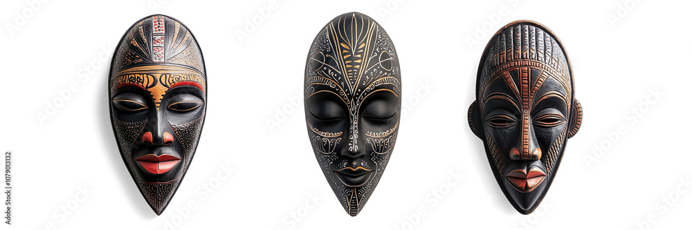 Traditional African Tribal Mask with Intricate Carvings on a Transparent Background Traditional African Tribal Mask with Intricate Carvings on a Transparent Background
