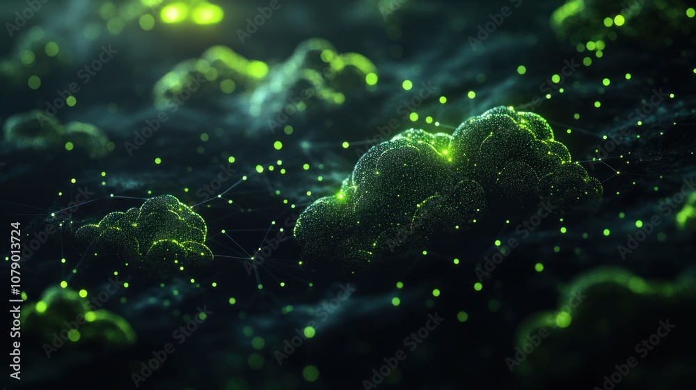 Abstract green clouds with glowing particles. Abstract green clouds with glowing particles.