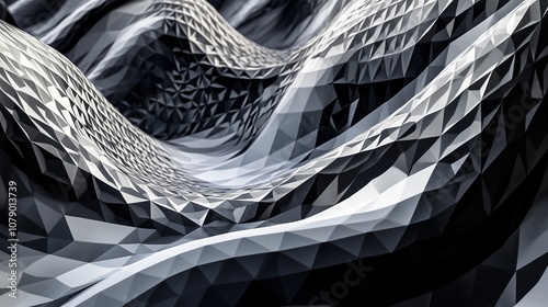 An abstract wave of diamond-shaped patterns in black and white, creating a high-contrast visual that appears to ripple and flow across the canvas.