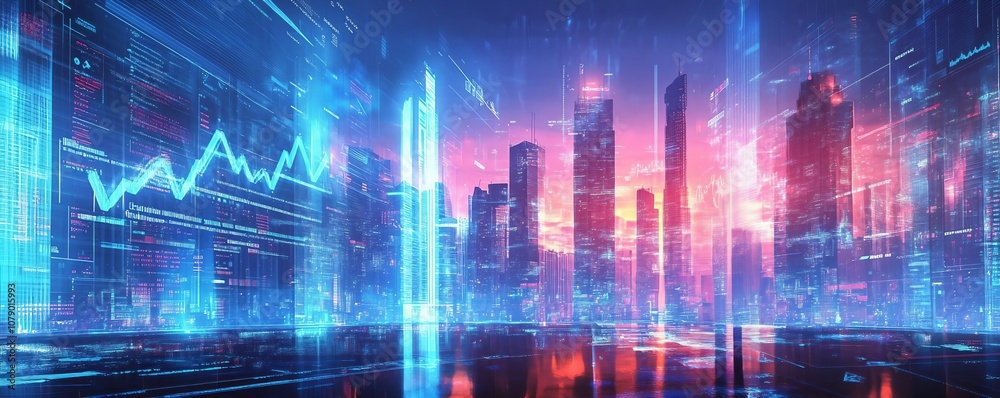 Business professional using holographic display with financial graphs and data Business professional using holographic display with financial graphs and data