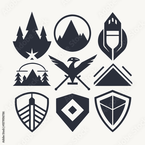 Cohesive set of minimalist silhouette vector art illustration