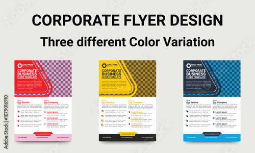 Coporate Flyer Template Thrree Defferent Color Variation